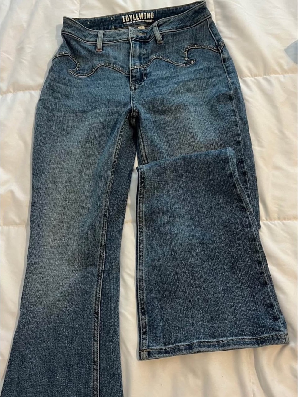 Idyllwind Dark Blue Flare Jeans with Subtle Scallop Stitch